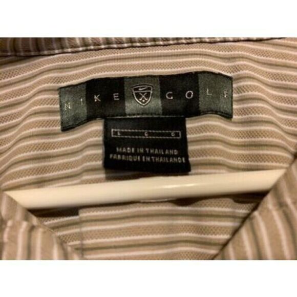 NIKE GOLF BEAR'S BEST GOLF COURSE SIZE LARGE BEIGE STRIPED POLO SHIRT - Picture 3 of 5